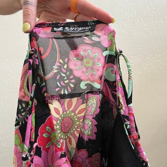 Y2K Black Floral Printed Mesh Babydoll Tank Top - Picture 6 of 6